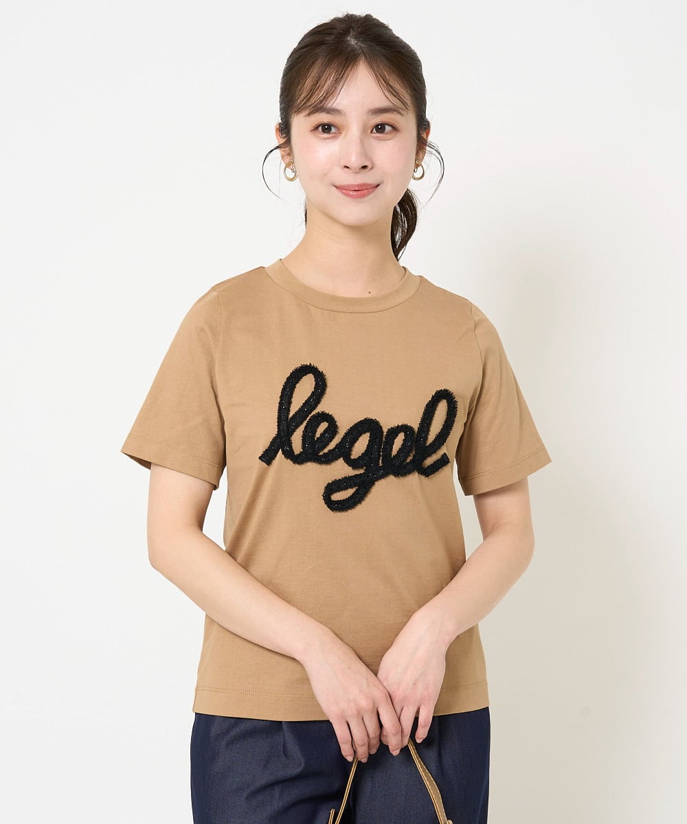 F1KGA30080 MK MICHEL KLEIN(小さいサイズ)(メゾン ドゥ サンク) 【小さいサイズ】フリンジ刺繍ロゴTシャツ/洗える キャメル