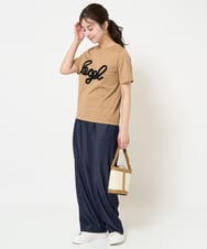 F1KGA30080 MK MICHEL KLEIN(小さいサイズ)(メゾン ドゥ サンク) 【小さいサイズ】フリンジ刺繍ロゴTシャツ/洗える キャメル