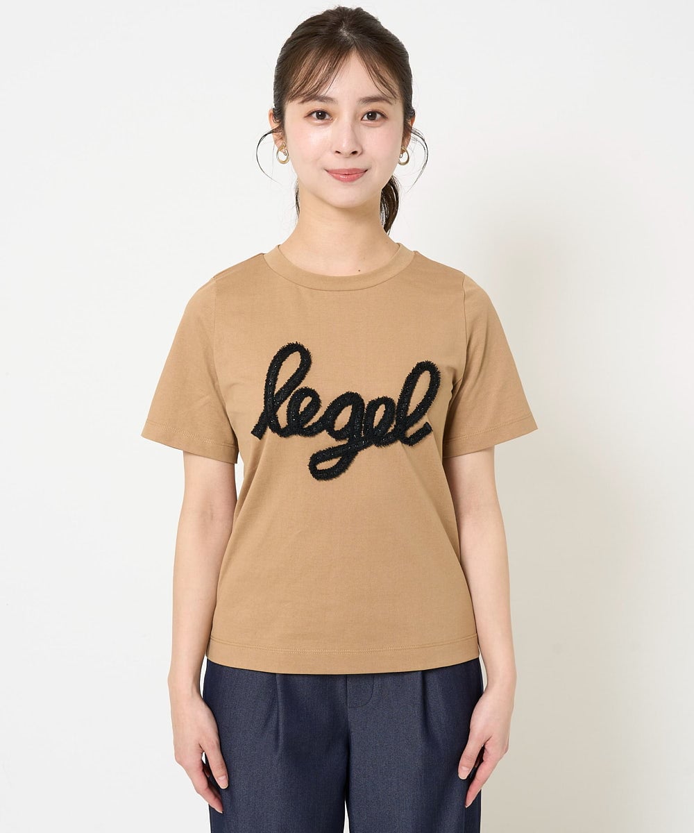 F1KGA30080 MK MICHEL KLEIN(小さいサイズ)(メゾン ドゥ サンク) 【小さいサイズ】フリンジ刺繍ロゴTシャツ/洗える キャメル