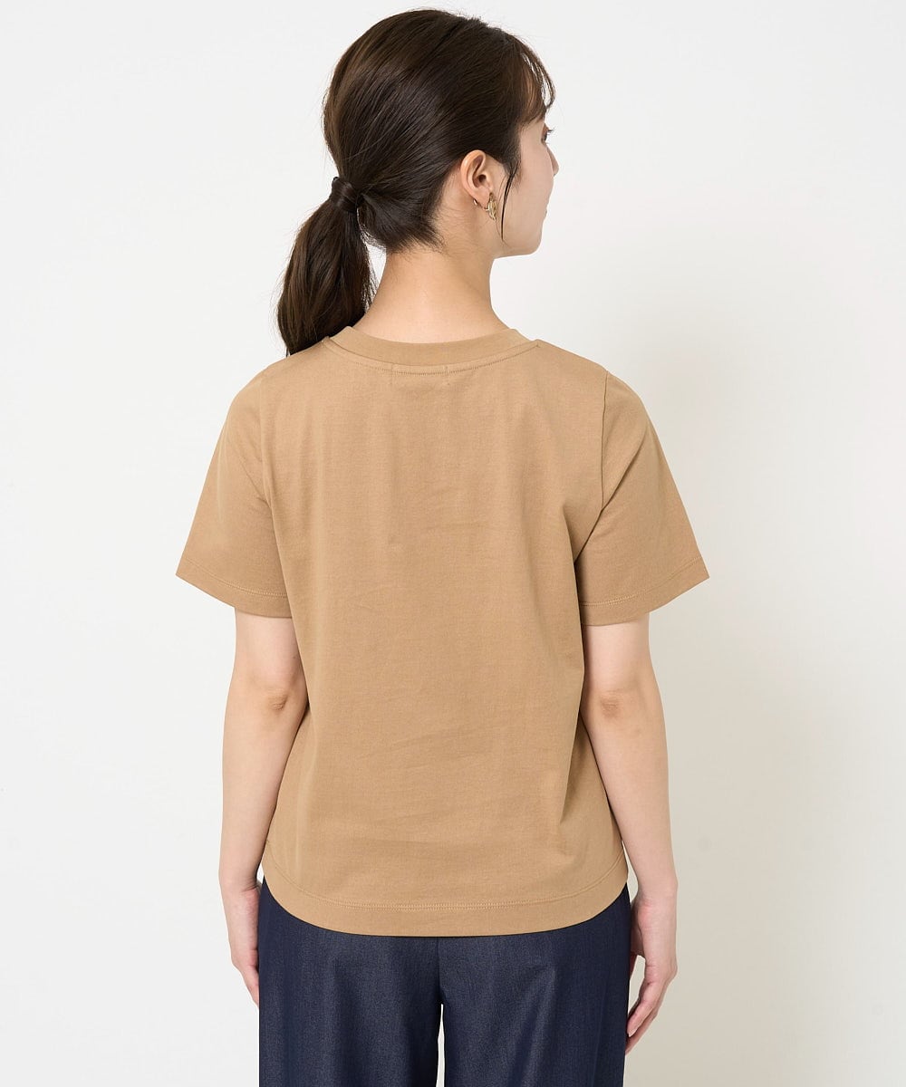F1KGA30080 MK MICHEL KLEIN(小さいサイズ)(メゾン ドゥ サンク) 【小さいサイズ】フリンジ刺繍ロゴTシャツ/洗える キャメル