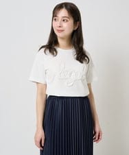 F1KGA30080 MK MICHEL KLEIN(小さいサイズ)(メゾン ドゥ サンク) 【小さいサイズ】フリンジ刺繍ロゴTシャツ/洗える ホワイト