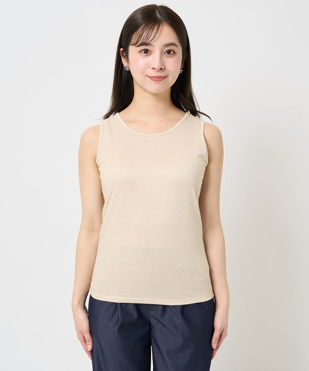 F1KGA32045 MK MICHEL KLEIN(小さいサイズ)(メゾン ドゥ サンク) 【小さいサイズ】ラメタンクトップ/UVカット/接触冷感/洗える ブラック