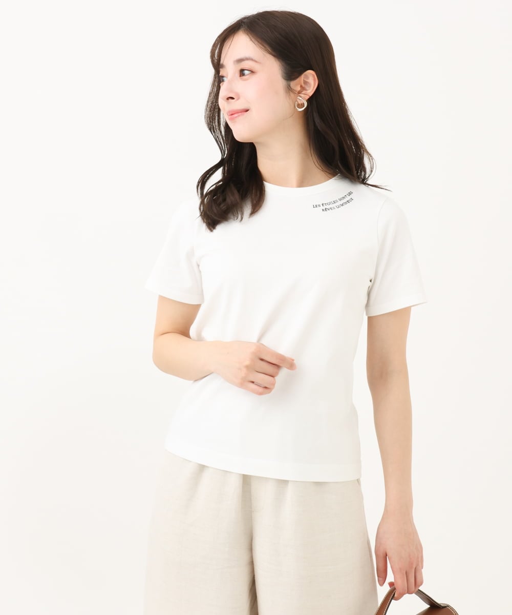 F1KGA40080 MK MICHEL KLEIN(小さいサイズ)(メゾン ドゥ サンク) 【小さいサイズ】刺繍ロゴTシャツ/接触冷感/UVカット/洗える ホワイト