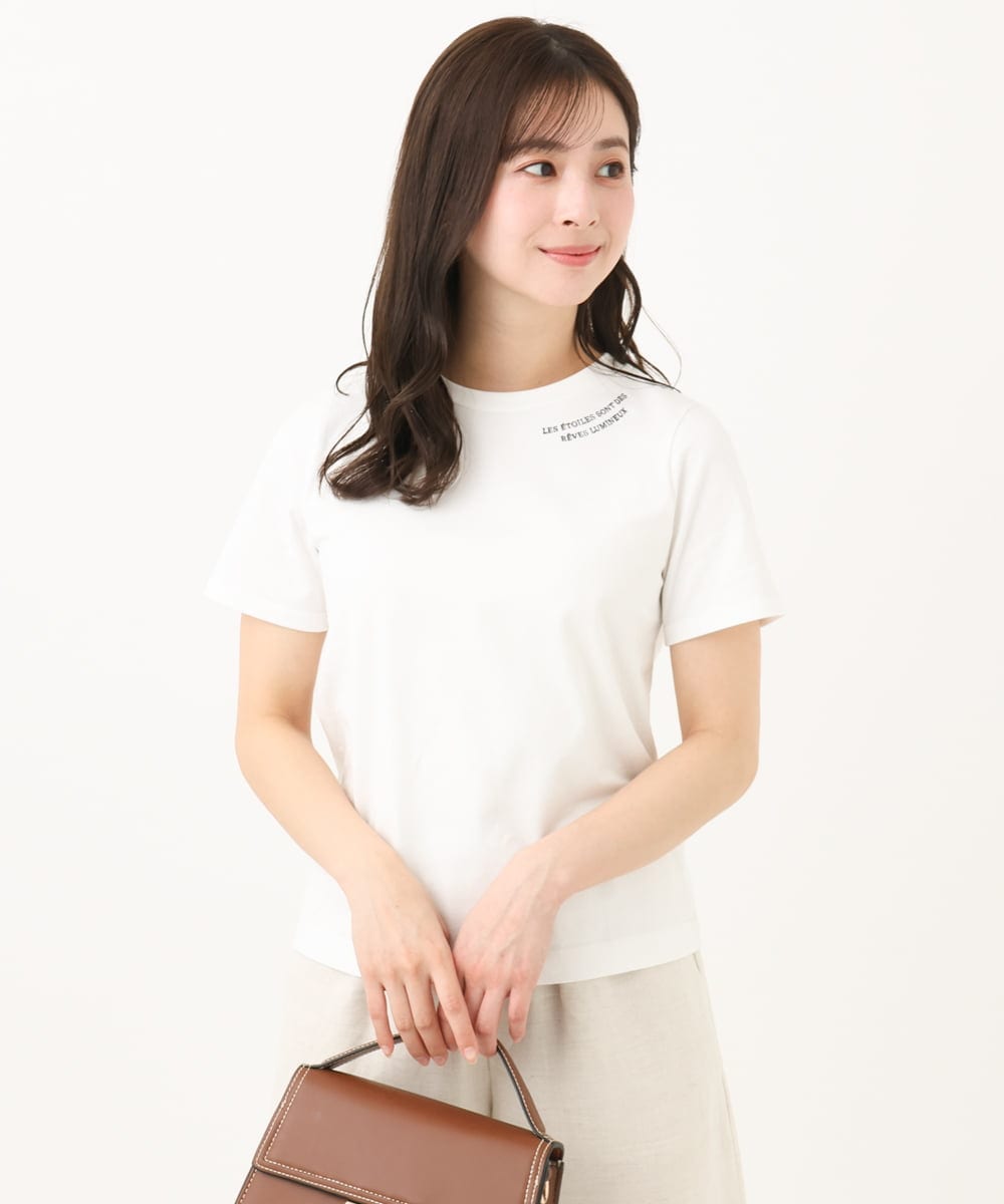 F1KGA40080 MK MICHEL KLEIN(小さいサイズ)(メゾン ドゥ サンク) 【小さいサイズ】刺繍ロゴTシャツ/接触冷感/UVカット/洗える ホワイト