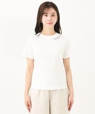 F1KGA40080 MK MICHEL KLEIN(小さいサイズ)(メゾン ドゥ サンク) 【小さいサイズ】刺繍ロゴTシャツ/接触冷感/UVカット/洗える ホワイト