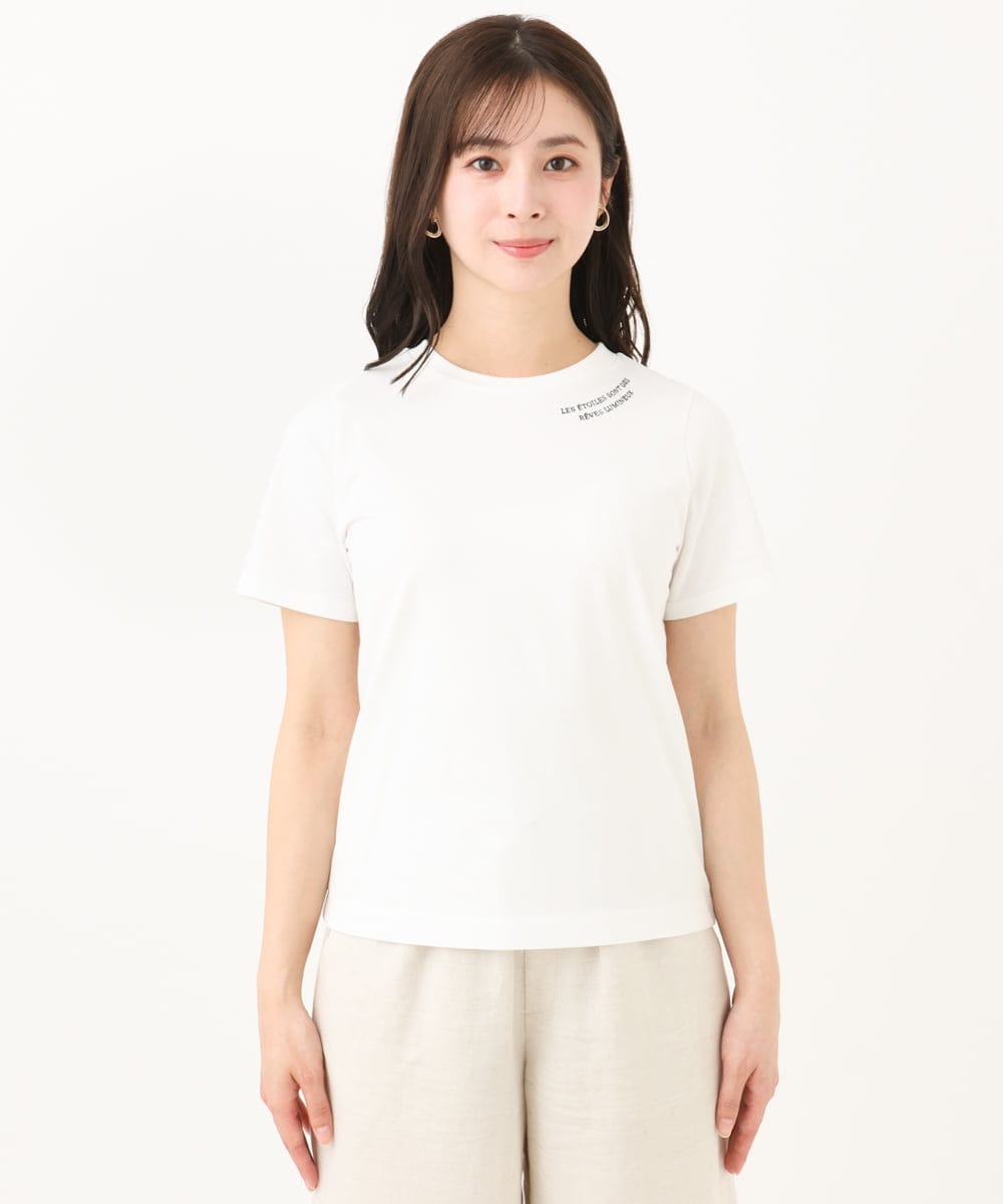 F1KGA40080 MK MICHEL KLEIN(小さいサイズ)(メゾン ドゥ サンク) 【小さいサイズ】刺繍ロゴTシャツ/接触冷感/UVカット/洗える ホワイト