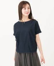 F1KGA40100 MK MICHEL KLEIN(小さいサイズ)(メゾン ドゥ サンク) 【小さいサイズ】ボーダーチュールカットソー/接触冷感/洗える ネイビー