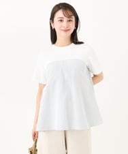 F1KGA41120 MK MICHEL KLEIN(小さいサイズ)(メゾン ドゥ サンク) 【小さいサイズ】ビスチェレイヤード風フレアーTシャツ(ストライプ)/洗える ホワイト×ネイビー