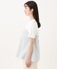 F1KGA41120 MK MICHEL KLEIN(小さいサイズ)(メゾン ドゥ サンク) 【小さいサイズ】ビスチェレイヤード風フレアーTシャツ(ストライプ)/洗える ホワイト×ネイビー