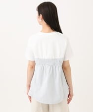 F1KGA41120 MK MICHEL KLEIN(小さいサイズ)(メゾン ドゥ サンク) 【小さいサイズ】ビスチェレイヤード風フレアーTシャツ(ストライプ)/洗える ホワイト×ネイビー