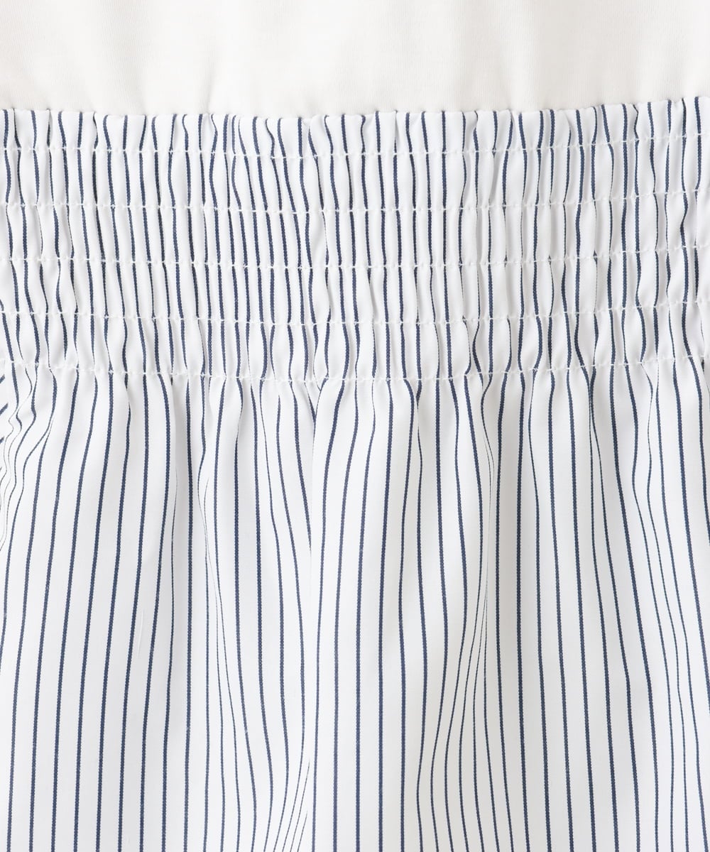 F1KGA41120 MK MICHEL KLEIN(小さいサイズ)(メゾン ドゥ サンク) 【小さいサイズ】ビスチェレイヤード風フレアーTシャツ(ストライプ)/洗える ホワイト×ネイビー