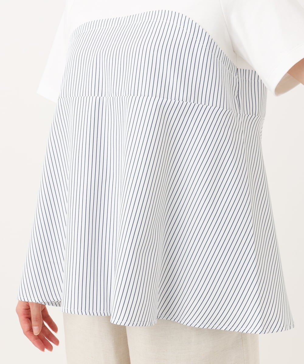 F1KGA41120 MK MICHEL KLEIN(小さいサイズ)(メゾン ドゥ サンク) 【小さいサイズ】ビスチェレイヤード風フレアーTシャツ(ストライプ)/洗える ホワイト×ネイビー