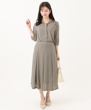F1KGA42130 MK MICHEL KLEIN(小さいサイズ)(メゾン ドゥ サンク) 【小さいサイズ】幾何柄ボウタイジャージーカットソー/洗える グレー