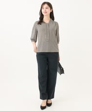F1KGA42130 MK MICHEL KLEIN(小さいサイズ)(メゾン ドゥ サンク) 【小さいサイズ】幾何柄ボウタイジャージーカットソー/洗える グレー