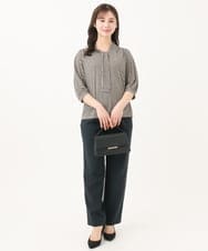 F1KGA42130 MK MICHEL KLEIN(小さいサイズ)(メゾン ドゥ サンク) 【小さいサイズ】幾何柄ボウタイジャージーカットソー/洗える グレー