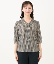 F1KGA42130 MK MICHEL KLEIN(小さいサイズ)(メゾン ドゥ サンク) 【小さいサイズ】幾何柄ボウタイジャージーカットソー/洗える グレー