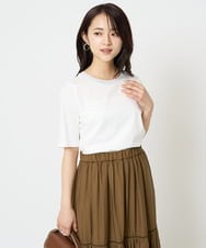 F1KGA50090 MK MICHEL KLEIN(小さいサイズ)(メゾン ドゥ サンク) 【小さいサイズ】ラメ入りネックデザインTシャツ/接触冷感/洗える ホワイト