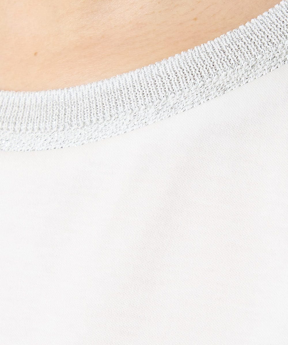 F1KGA50090 MK MICHEL KLEIN(小さいサイズ)(メゾン ドゥ サンク) 【小さいサイズ】ラメ入りネックデザインTシャツ/接触冷感/洗える ホワイト
