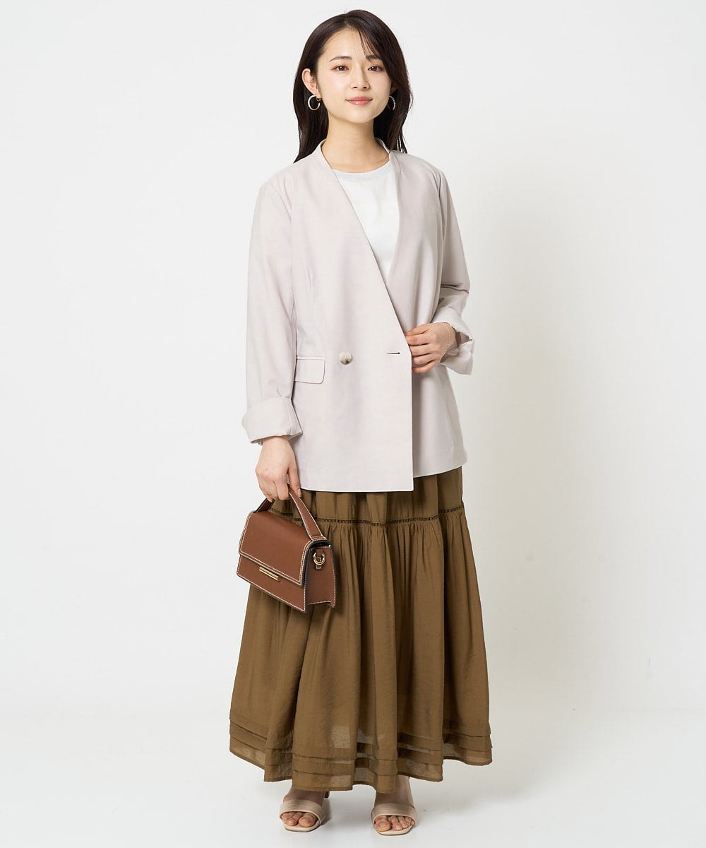 F1KGA50090 MK MICHEL KLEIN(小さいサイズ)(メゾン ドゥ サンク) 【小さいサイズ】ラメ入りネックデザインTシャツ/接触冷感/洗える ホワイト