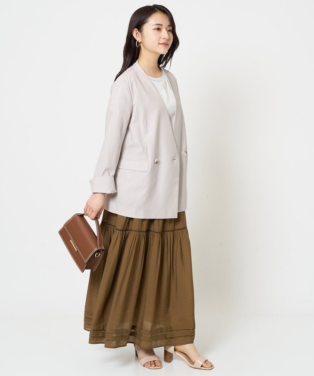 F1KGA50090 MK MICHEL KLEIN(小さいサイズ)(メゾン ドゥ サンク) 【小さいサイズ】ラメ入りネックデザインTシャツ/接触冷感/洗える ホワイト