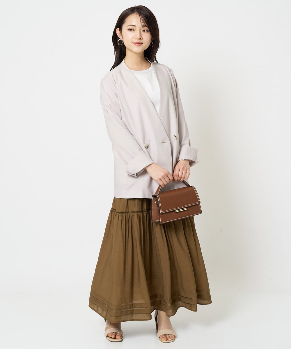 F1KGA50090 MK MICHEL KLEIN(小さいサイズ)(メゾン ドゥ サンク) 【小さいサイズ】ラメ入りネックデザインTシャツ/接触冷感/洗える ホワイト