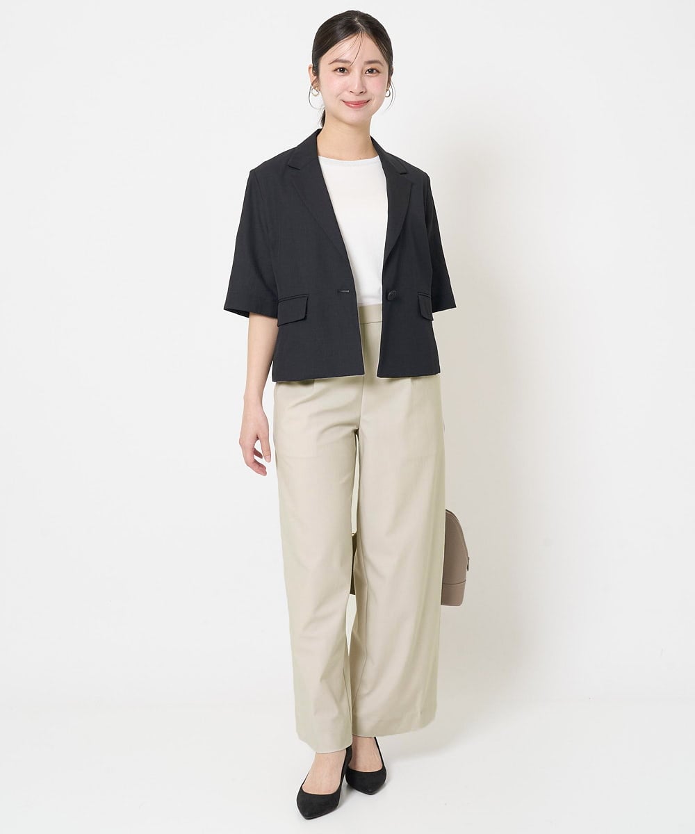 F1KGA50090 MK MICHEL KLEIN(小さいサイズ)(メゾン ドゥ サンク) 【小さいサイズ】ラメ入りネックデザインTシャツ/接触冷感/洗える ホワイト