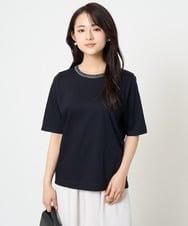 F1KGA50090 MK MICHEL KLEIN(小さいサイズ)(メゾン ドゥ サンク) 【小さいサイズ】ラメ入りネックデザインTシャツ/接触冷感/洗える ホワイト