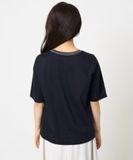 F1KGA50090 MK MICHEL KLEIN(小さいサイズ)(メゾン ドゥ サンク) 【小さいサイズ】ラメ入りネックデザインTシャツ/接触冷感/洗える ホワイト