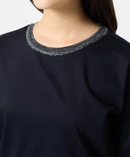 F1KGA50090 MK MICHEL KLEIN(小さいサイズ)(メゾン ドゥ サンク) 【小さいサイズ】ラメ入りネックデザインTシャツ/接触冷感/洗える ホワイト