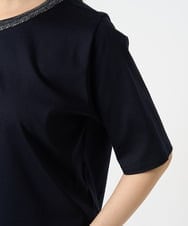 F1KGA50090 MK MICHEL KLEIN(小さいサイズ)(メゾン ドゥ サンク) 【小さいサイズ】ラメ入りネックデザインTシャツ/接触冷感/洗える ホワイト