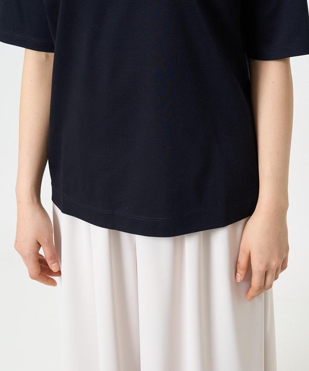 F1KGA50090 MK MICHEL KLEIN(小さいサイズ)(メゾン ドゥ サンク) 【小さいサイズ】ラメ入りネックデザインTシャツ/接触冷感/洗える ホワイト