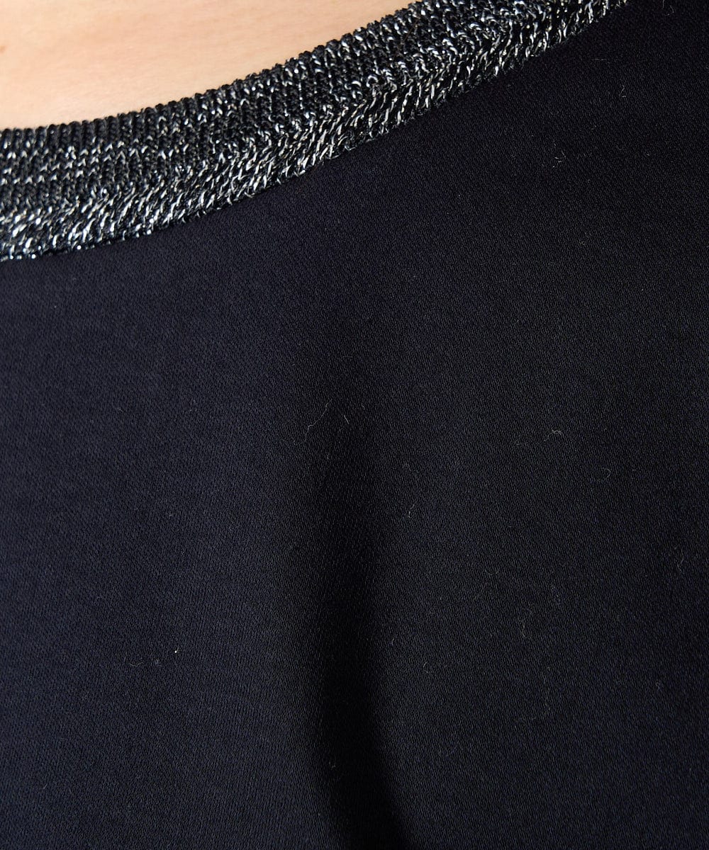 F1KGA50090 MK MICHEL KLEIN(小さいサイズ)(メゾン ドゥ サンク) 【小さいサイズ】ラメ入りネックデザインTシャツ/接触冷感/洗える ホワイト