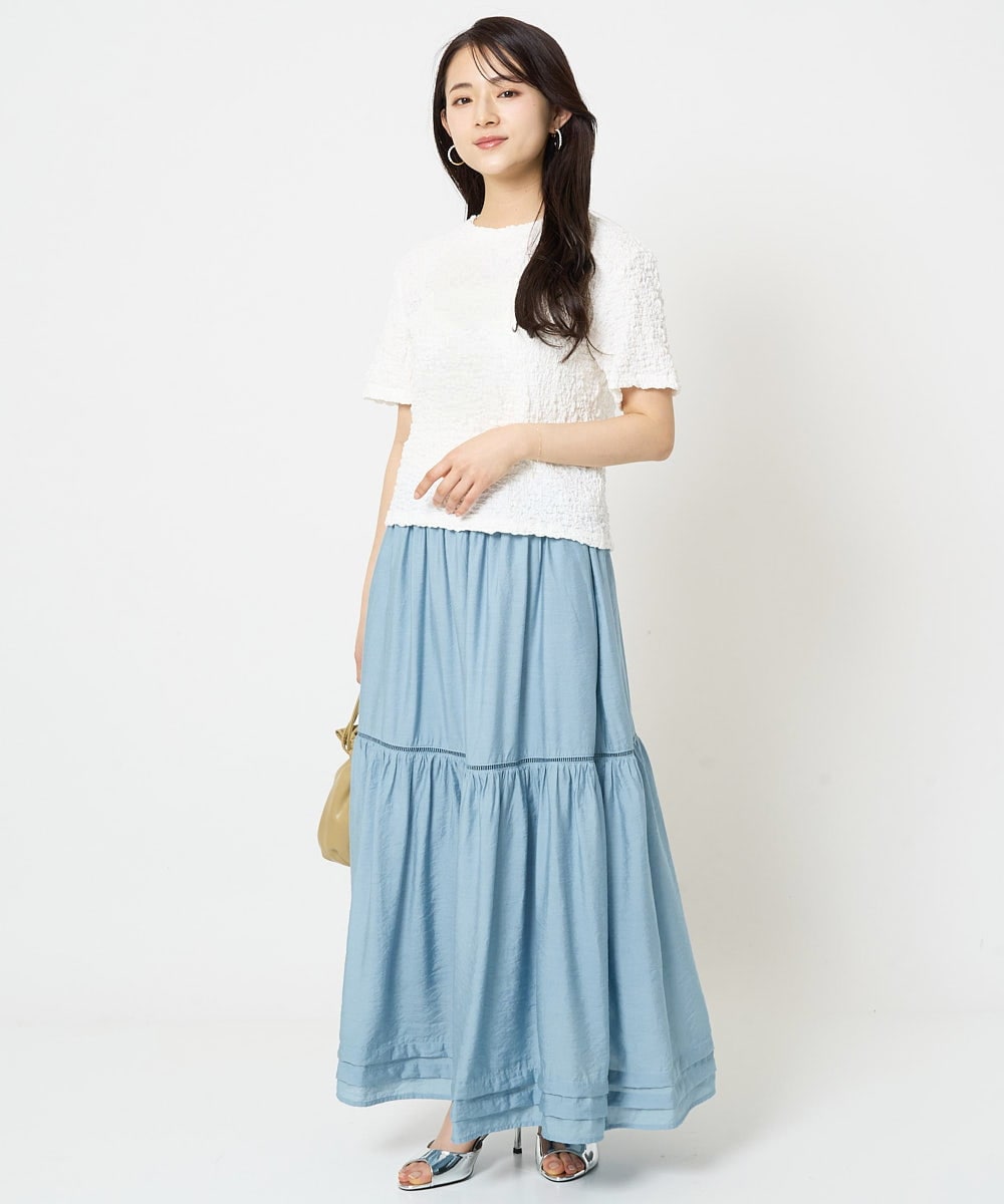 F1KGA50100 MK MICHEL KLEIN(小さいサイズ)(メゾン ドゥ サンク) 【小さいサイズ】フクレシャーリングカットソー/UVカット/洗える オレンジピーチ