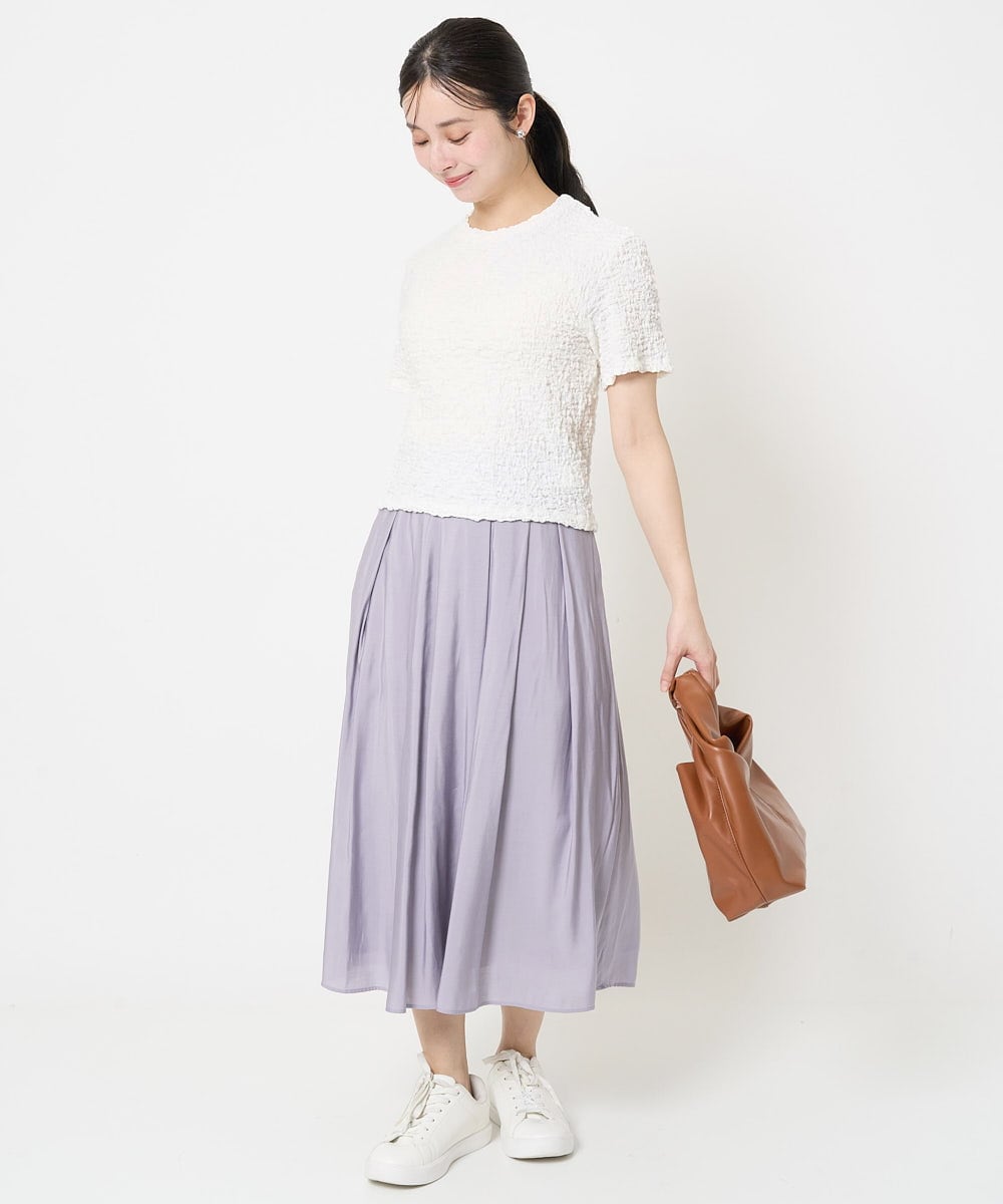 F1KGA50100 MK MICHEL KLEIN(小さいサイズ)(メゾン ドゥ サンク) 【小さいサイズ】フクレシャーリングカットソー/UVカット/洗える オレンジピーチ