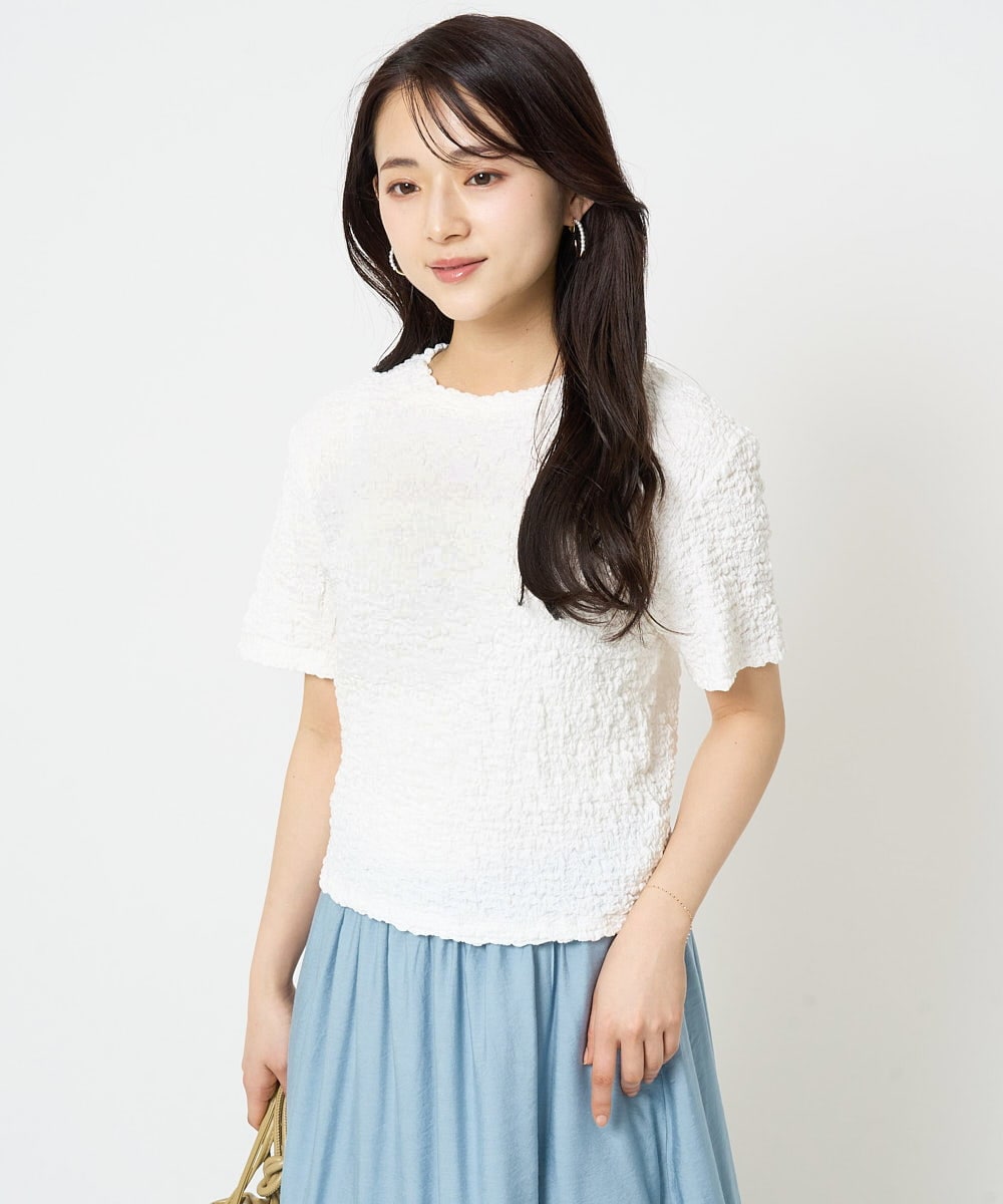 F1KGA50100 MK MICHEL KLEIN(小さいサイズ)(メゾン ドゥ サンク) 【小さいサイズ】フクレシャーリングカットソー/UVカット/洗える オレンジピーチ