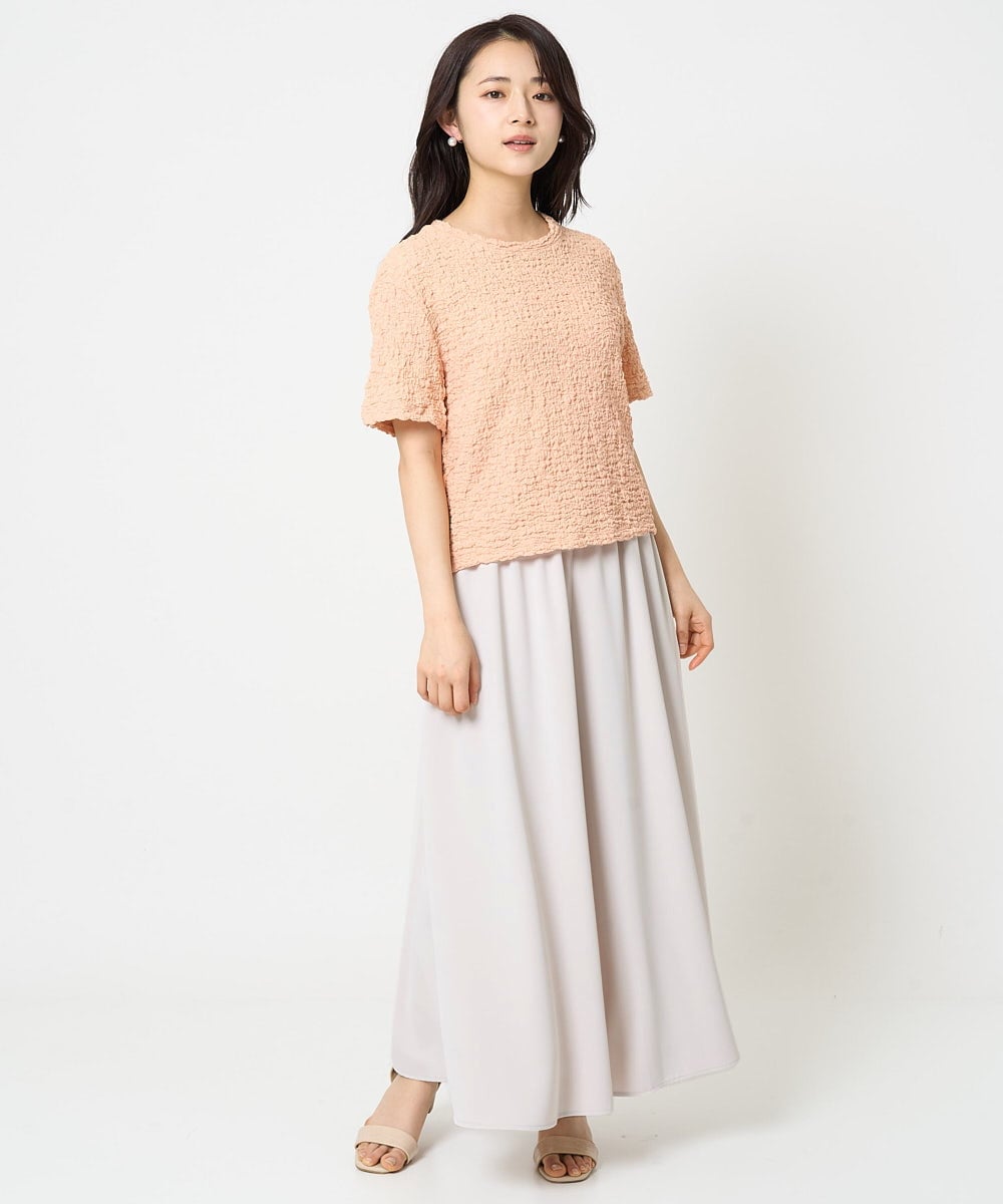 F1KGA50100 MK MICHEL KLEIN(小さいサイズ)(メゾン ドゥ サンク) 【小さいサイズ】フクレシャーリングカットソー/UVカット/洗える オレンジピーチ
