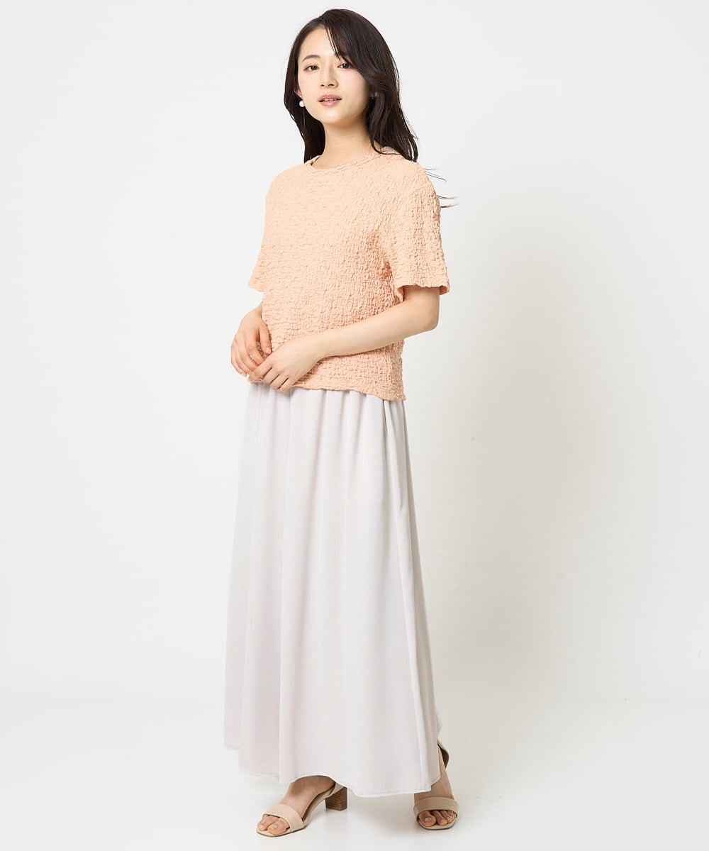 F1KGA50100 MK MICHEL KLEIN(小さいサイズ)(メゾン ドゥ サンク) 【小さいサイズ】フクレシャーリングカットソー/UVカット/洗える オレンジピーチ