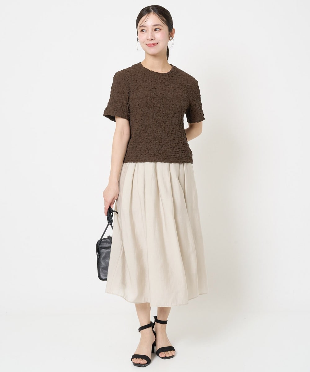 F1KGA50100 MK MICHEL KLEIN(小さいサイズ)(メゾン ドゥ サンク) 【小さいサイズ】フクレシャーリングカットソー/UVカット/洗える オレンジピーチ