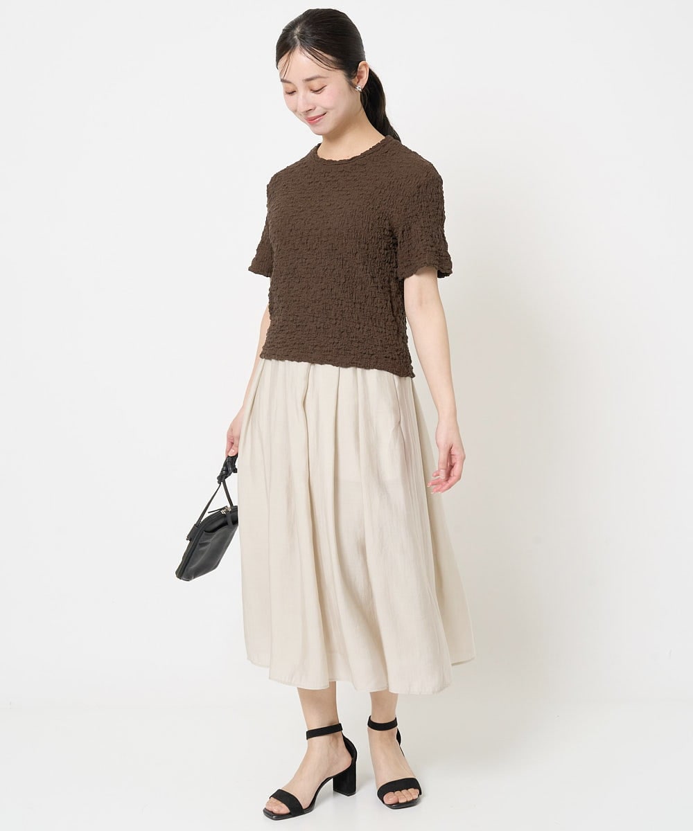 F1KGA50100 MK MICHEL KLEIN(小さいサイズ)(メゾン ドゥ サンク) 【小さいサイズ】フクレシャーリングカットソー/UVカット/洗える オレンジピーチ