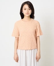 F1KGA50100 MK MICHEL KLEIN(小さいサイズ)(メゾン ドゥ サンク) 【小さいサイズ】フクレシャーリングカットソー/UVカット/洗える オレンジピーチ