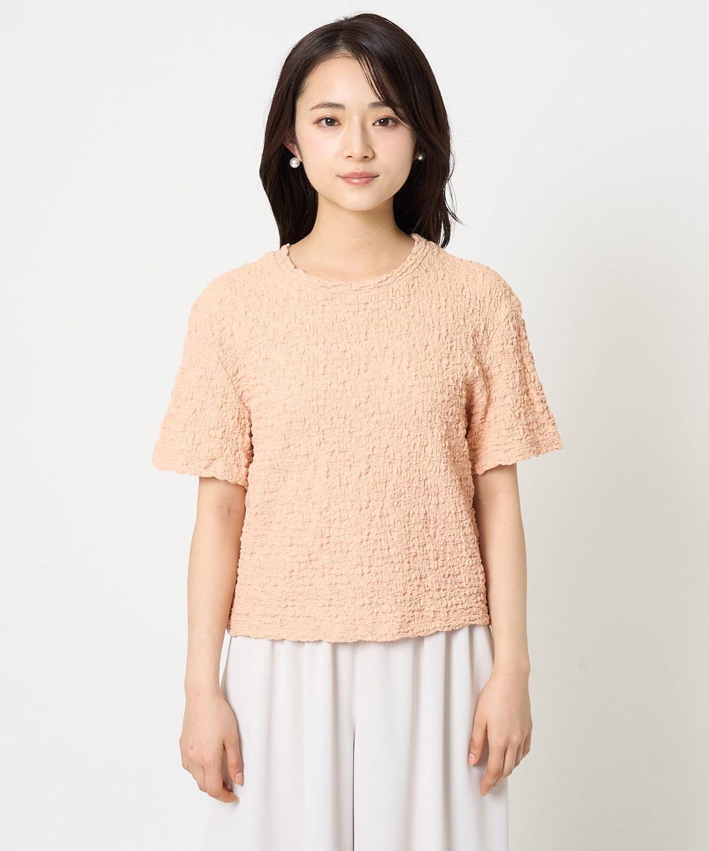F1KGA50100 MK MICHEL KLEIN(小さいサイズ)(メゾン ドゥ サンク) 【小さいサイズ】フクレシャーリングカットソー/UVカット/洗える オレンジピーチ
