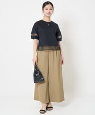 F1KGA56110 MK MICHEL KLEIN(小さいサイズ)(メゾン ドゥ サンク) 【小さいサイズ】シアー切替えランタンスリーブカットソー/接触冷感/洗える ライトブルー