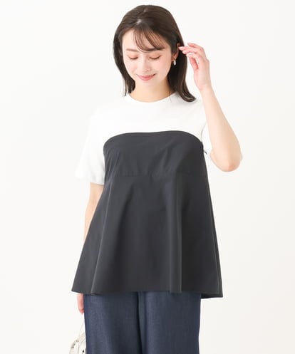 F1KGC41120 MK MICHEL KLEIN(小さいサイズ) 【小さいサイズ】ビスチェレイヤード風フレアーTシャツ(無地)/洗える