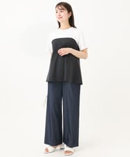 F1KGC41120 MK MICHEL KLEIN(小さいサイズ)(メゾン ドゥ サンク) 【小さいサイズ】ビスチェレイヤード風フレアーTシャツ(無地)/洗える ホワイト×チャコール