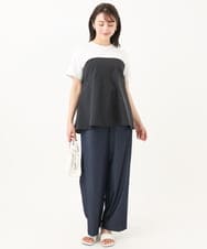 F1KGC41120 MK MICHEL KLEIN(小さいサイズ)(メゾン ドゥ サンク) 【小さいサイズ】ビスチェレイヤード風フレアーTシャツ(無地)/洗える ホワイト×チャコール
