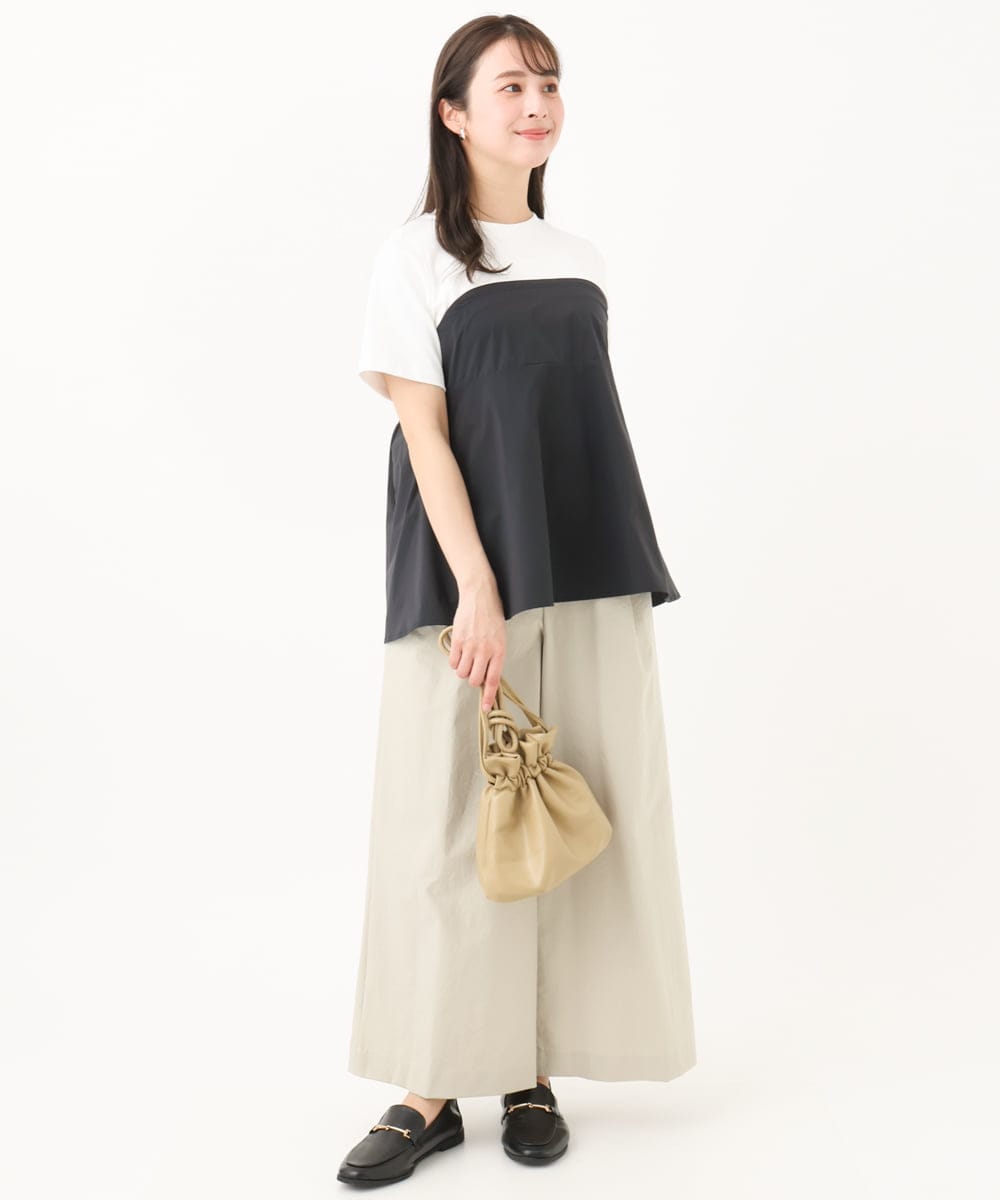 F1KGC41120 MK MICHEL KLEIN(小さいサイズ)(メゾン ドゥ サンク) 【小さいサイズ】ビスチェレイヤード風フレアーTシャツ(無地)/洗える ホワイト×チャコール