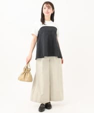 F1KGC41120 MK MICHEL KLEIN(小さいサイズ)(メゾン ドゥ サンク) 【小さいサイズ】ビスチェレイヤード風フレアーTシャツ(無地)/洗える ホワイト×チャコール