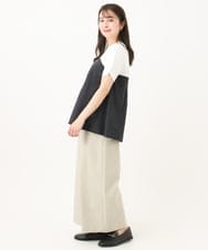F1KGC41120 MK MICHEL KLEIN(小さいサイズ)(メゾン ドゥ サンク) 【小さいサイズ】ビスチェレイヤード風フレアーTシャツ(無地)/洗える ホワイト×チャコール