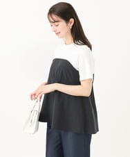 F1KGC41120 MK MICHEL KLEIN(小さいサイズ)(メゾン ドゥ サンク) 【小さいサイズ】ビスチェレイヤード風フレアーTシャツ(無地)/洗える ホワイト×チャコール