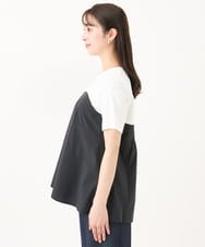 F1KGC41120 MK MICHEL KLEIN(小さいサイズ)(メゾン ドゥ サンク) 【小さいサイズ】ビスチェレイヤード風フレアーTシャツ(無地)/洗える ホワイト×チャコール